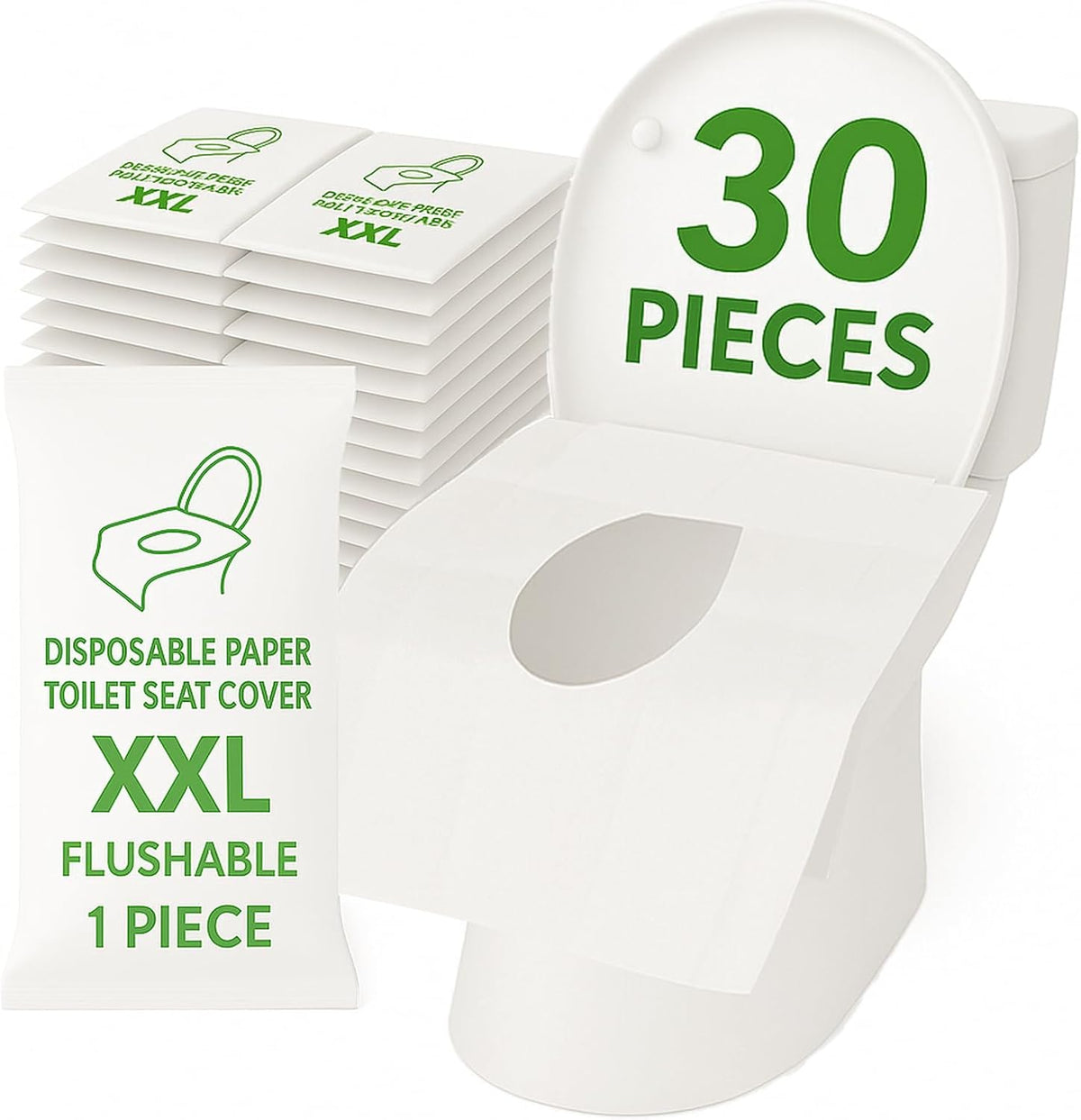 Individually Wrapped XXL Toilet Seat Covers Disposable Flushable for Travel (30 Pack), Full