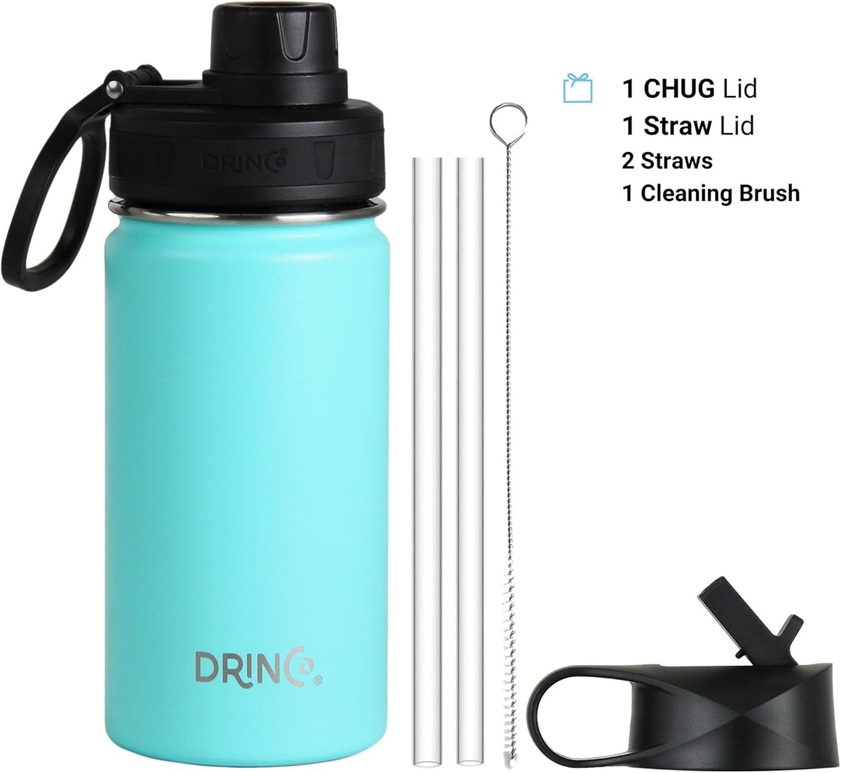 DRINCO Stainless Steel Water Bottle Spout Lid Vacuum Insulated Double Wall Water Bottle Wide Mouth