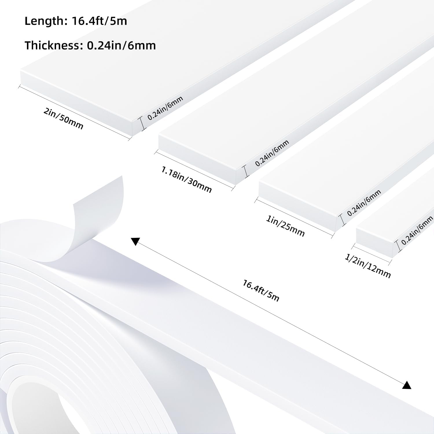 Weather Stripping Door Seal White,1Inch Wide X 1/4 Inch Thick,Air Conditioner Window Seal,Self