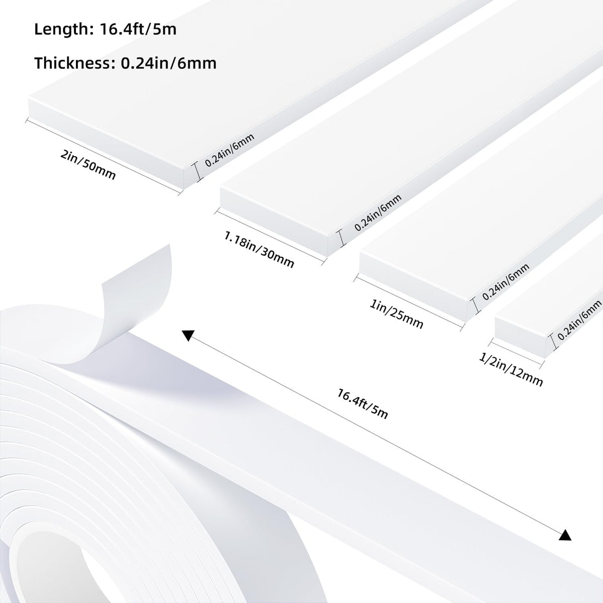 Weather Stripping Door Seal White,1/2Inch Wide X 1/4 Inch Thick,Air Conditioner Window Seal,Self