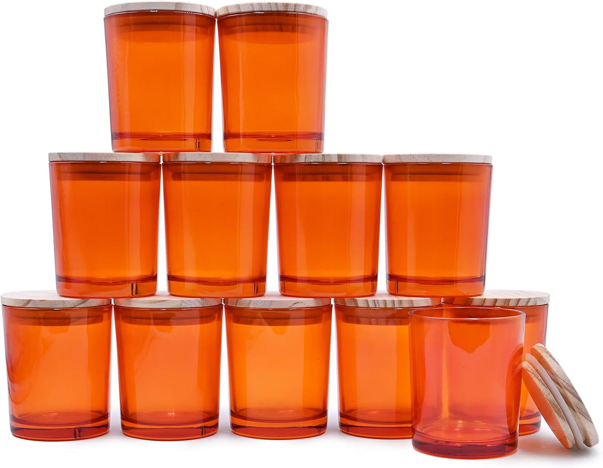 SHOWIN Thick Candle Jars for Making Candles 12 Pcs, 7 OZ Empty Jars with Wood Lids for Candle