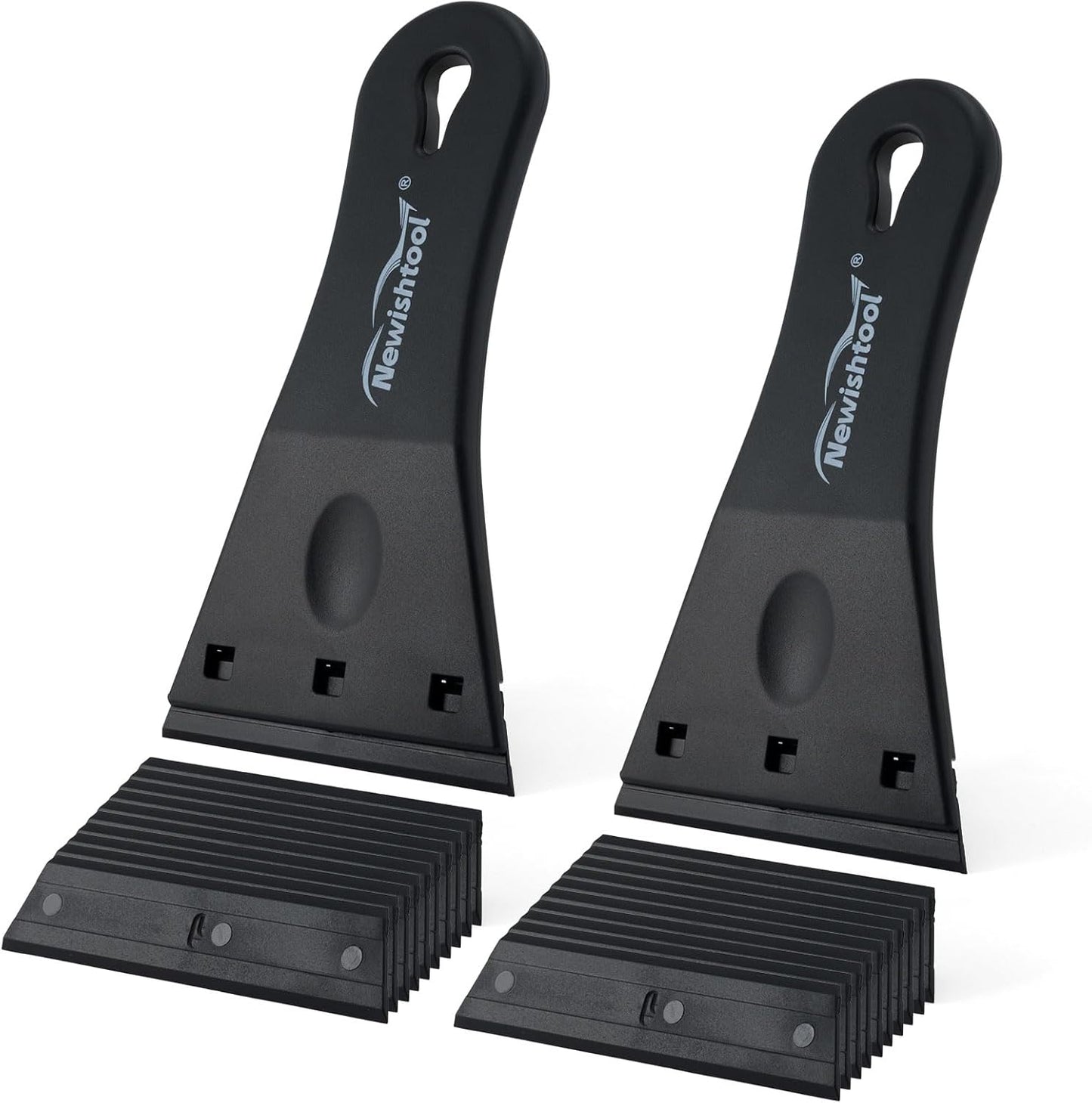 NewishTool Plastic Razor Scraper with 3-Inch Blade, Pack of 2 with 20 Extra Blades for Glue Residue