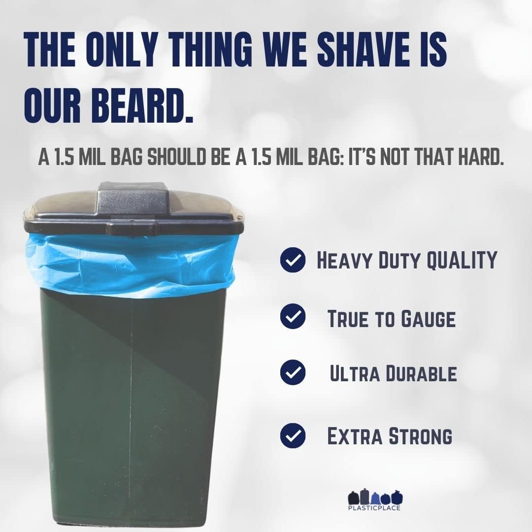 Plasticplace 64-65 Gallon Recycling Trash Bags For Toter │1.5 Mil │ Blue Heavy Duty Garbage Can