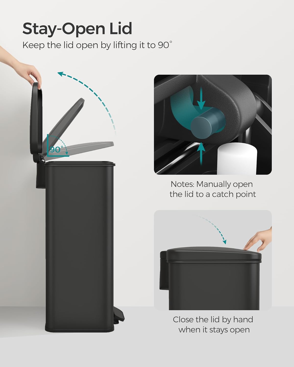 SONGMICS Kitchen Trash Can, 10.5 Gallon (40 L) Garbage Can, Large Step Trash Bin with Lid