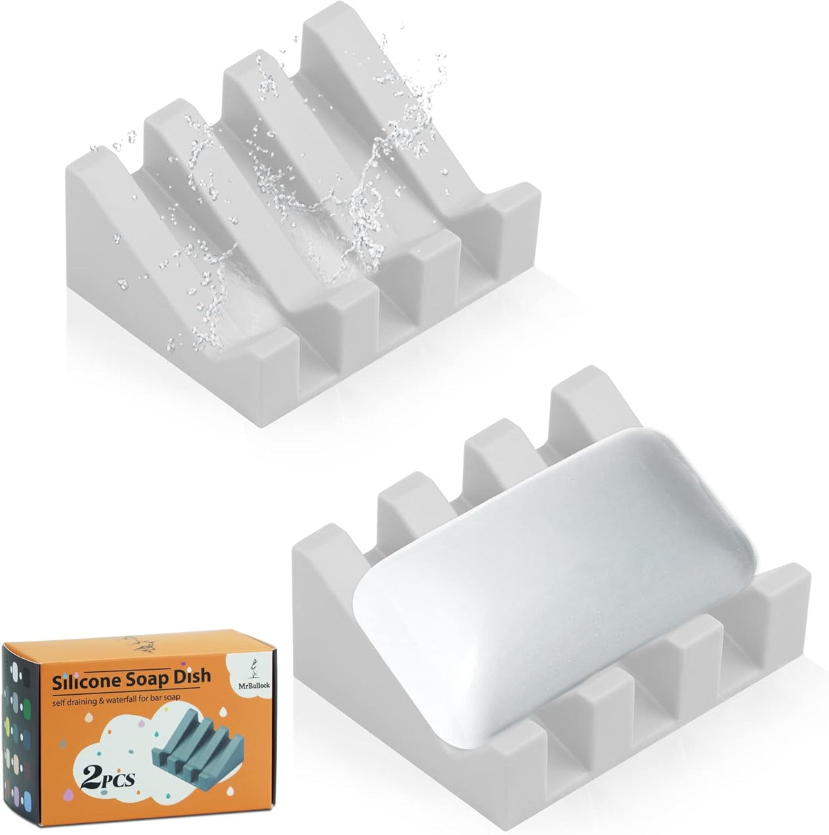 Silicone Soap Dish for Bar Soap Holder for Shower Bathroom Self Draining Waterfall Drying Tray Keep