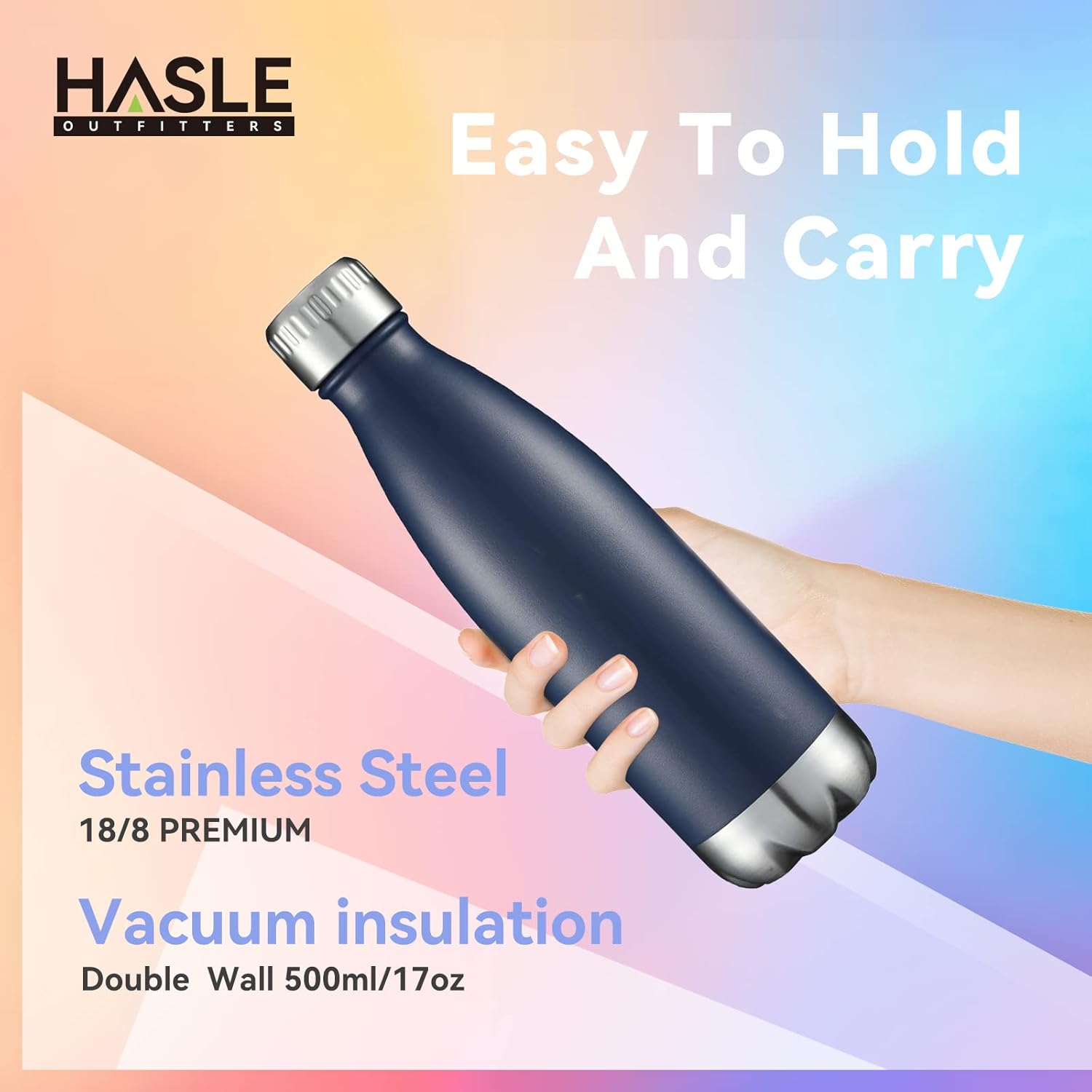 HASLE OUTFITTERS 17oz Stainless Steel Water Bottles, Vacuum Insulated Water Bottles Double Walled