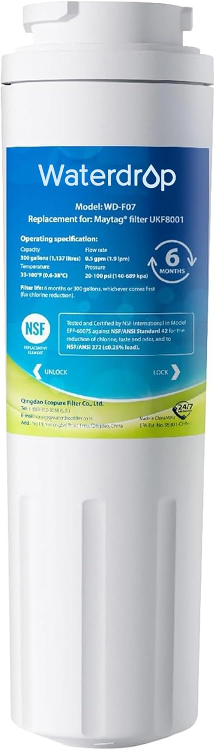 Waterdrop EDR4RXD1 Refrigerator Water Filter,Replacement for EveryDrop® Filter 4, Whirlpool®