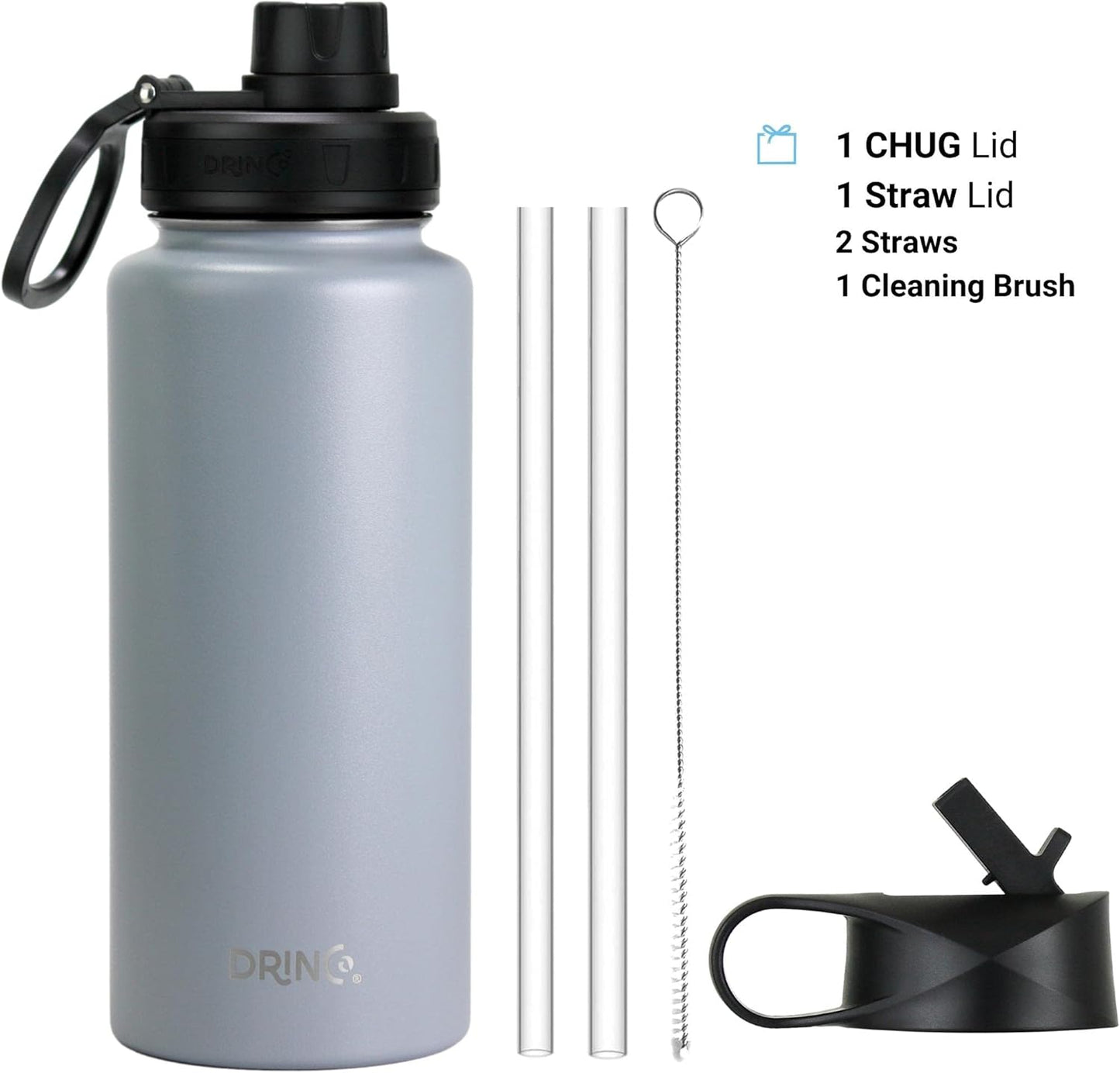 DRINCO Stainless Steel Water Bottle Spout Lid Vacuum Insulated Double Wall Water Bottle Wide Mouth