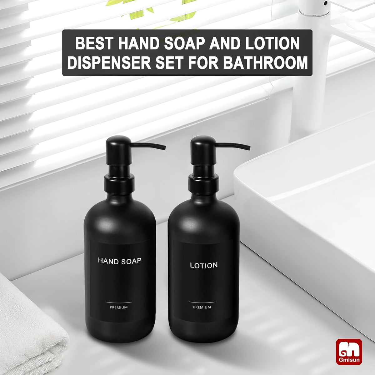 GMISUN Black Soap Dispenser, 2 Pack Matte Black Hand Soap Dispensers Bathroom with Stainless Steel