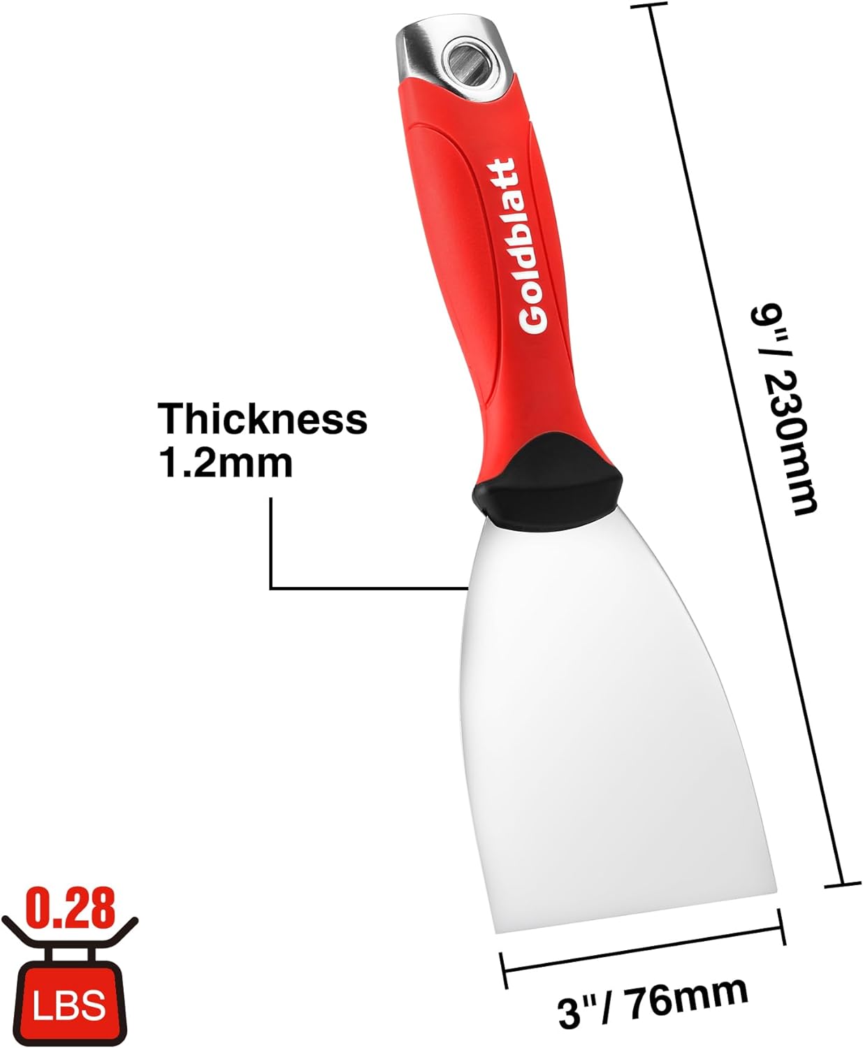 Goldblatt 3" Putty Knife, Stainless Steel Scraping Paint, Putty Knife Scraper with Hammer End, Soft