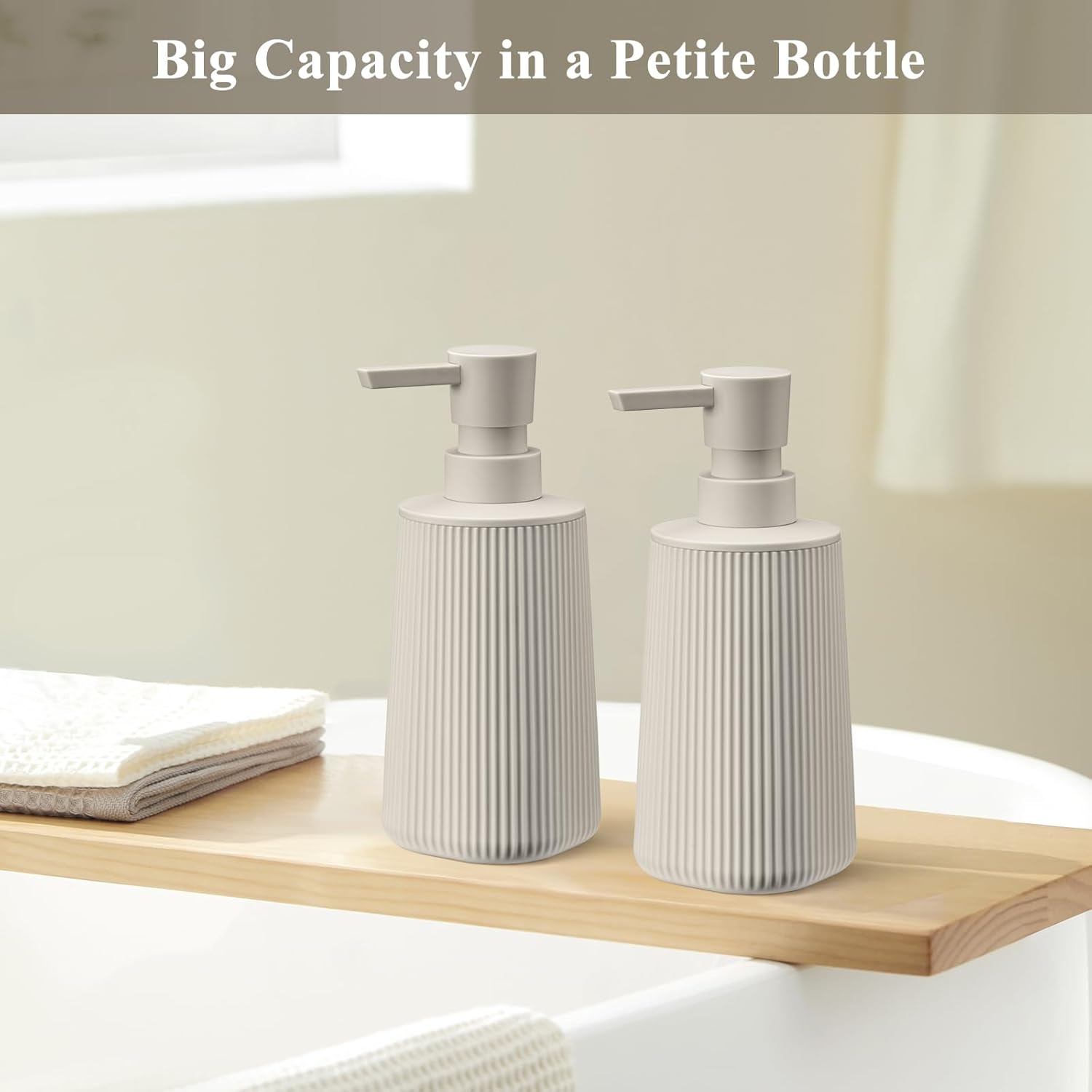 Beige 2 Pack Hand Soap Dispensers with No Rust Pump for Bathroom and Kitchen Countertops Refillable