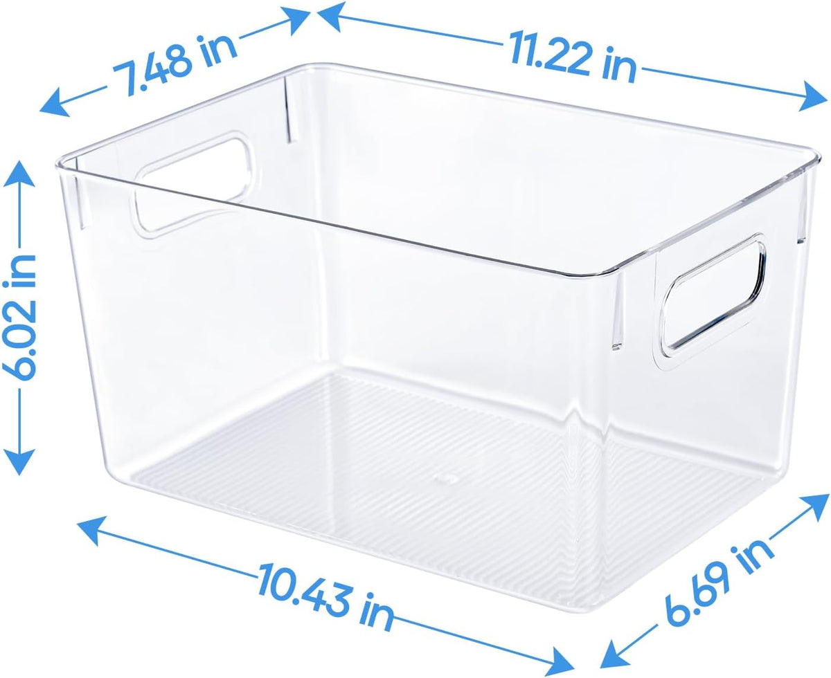 JollyPack 4 Pack Clear Plastic Storage Bins, Pantry Organizers and Storage with Handles, Clear