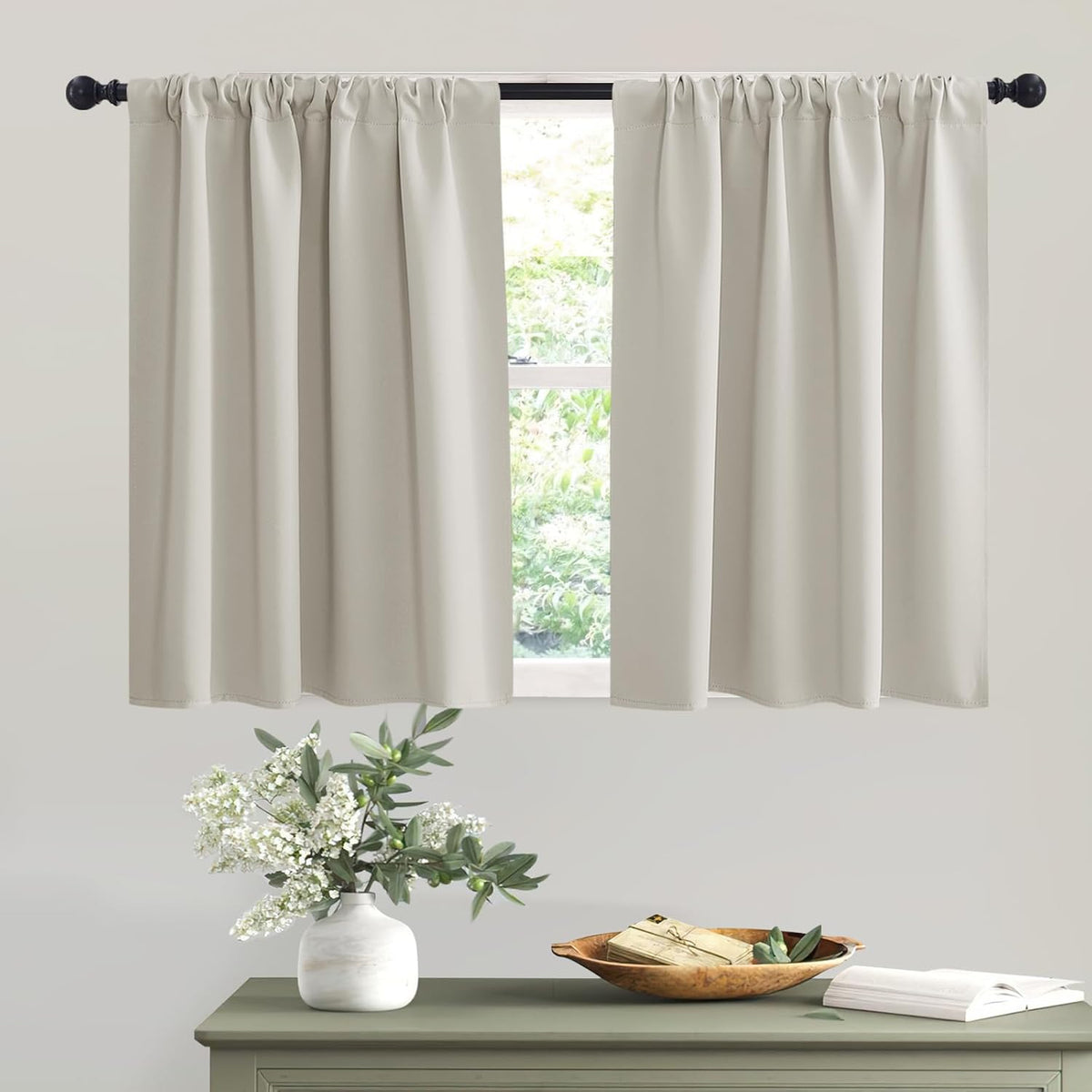 RYB HOME Blackout Short Cafe Curtains, Privacy Light Block Small Window Curtains for Bedroom
