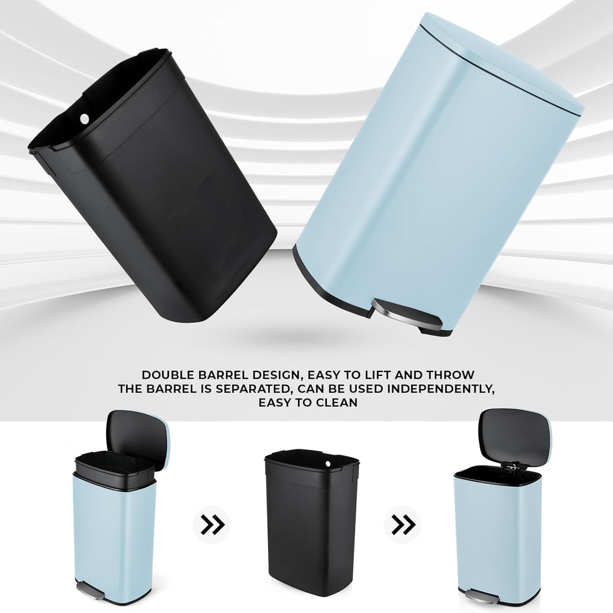 8 Gal Kitchen Trash Can, 30L Recycling or Garbage Bin, Brushed Stainless Steel Waste Basket