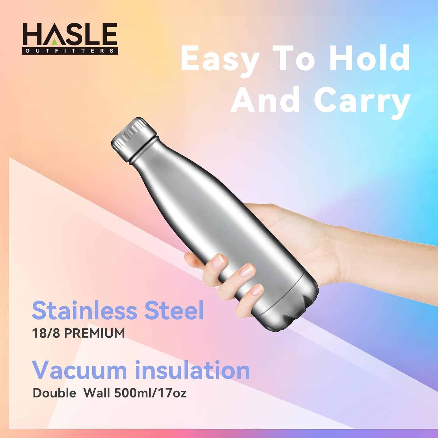 HASLE OUTFITTERS 17oz Stainless Steel Water Bottles, Vacuum Insulated Water Bottles Double Walled