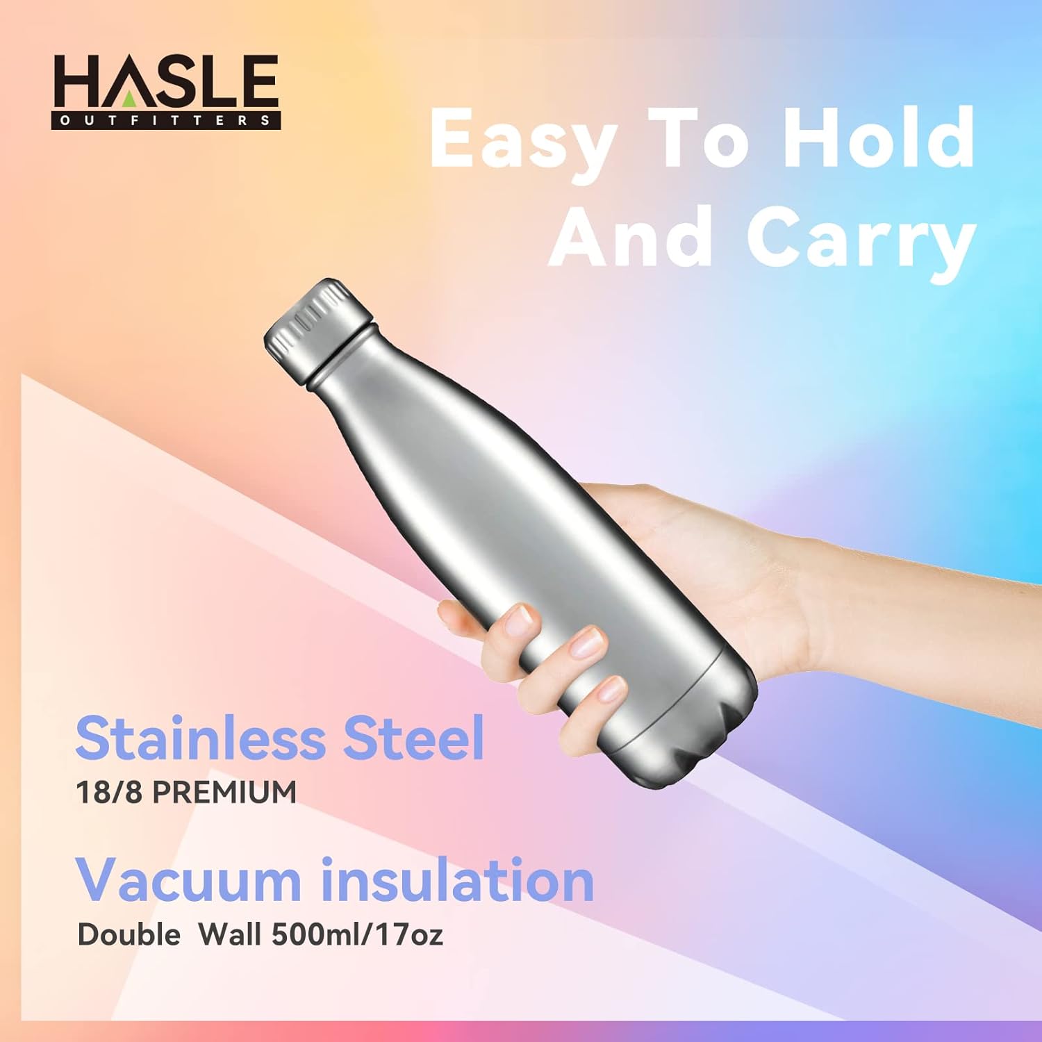 HASLE OUTFITTERS 17oz Stainless Steel Water Bottles Bulk, Vacuum Insulated Water Bottles Double