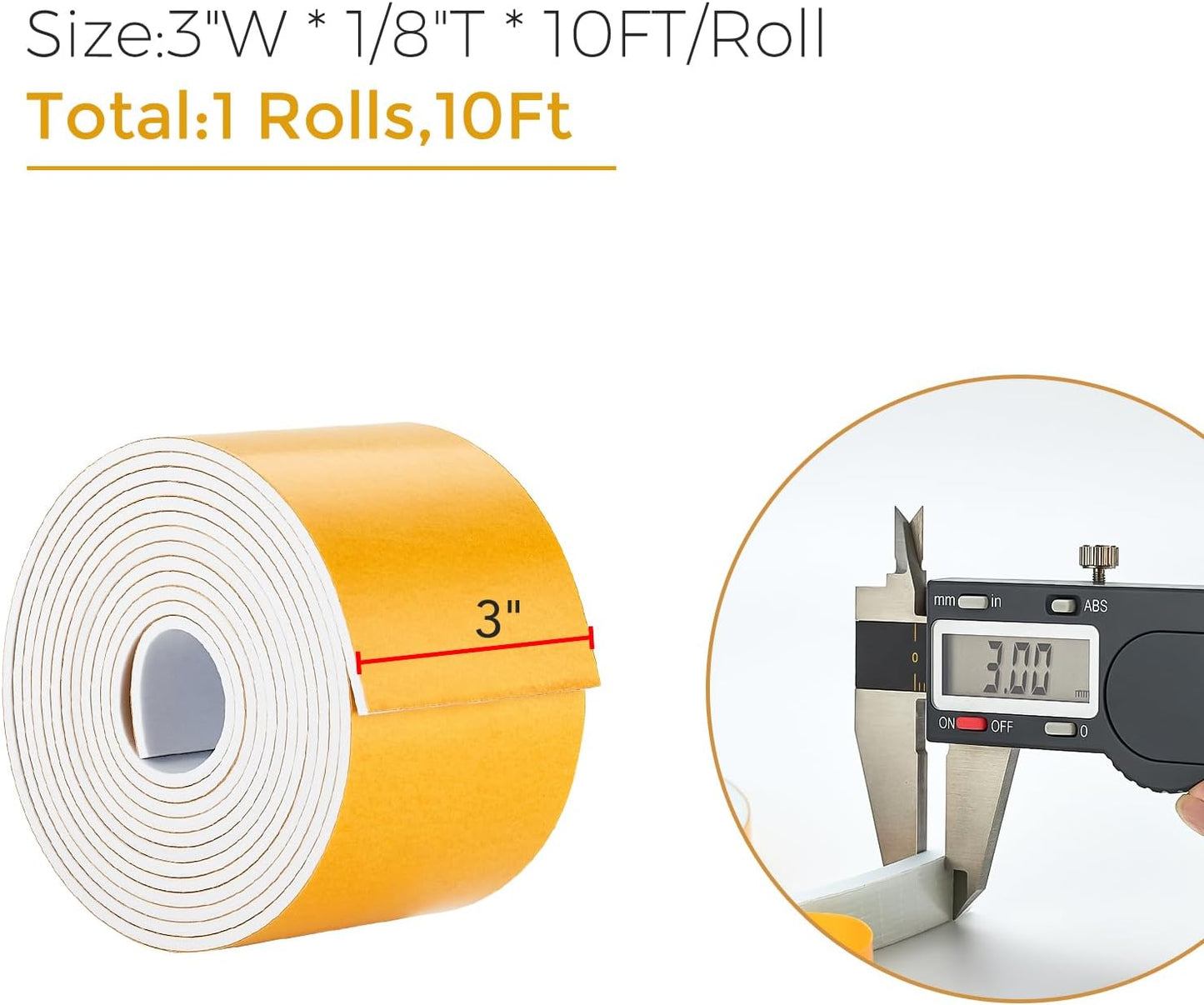 10 Feet Weather Stripping Door Seal, 3" Wide X 1/8" Thick Door Seal Strip High Density Foam Tape