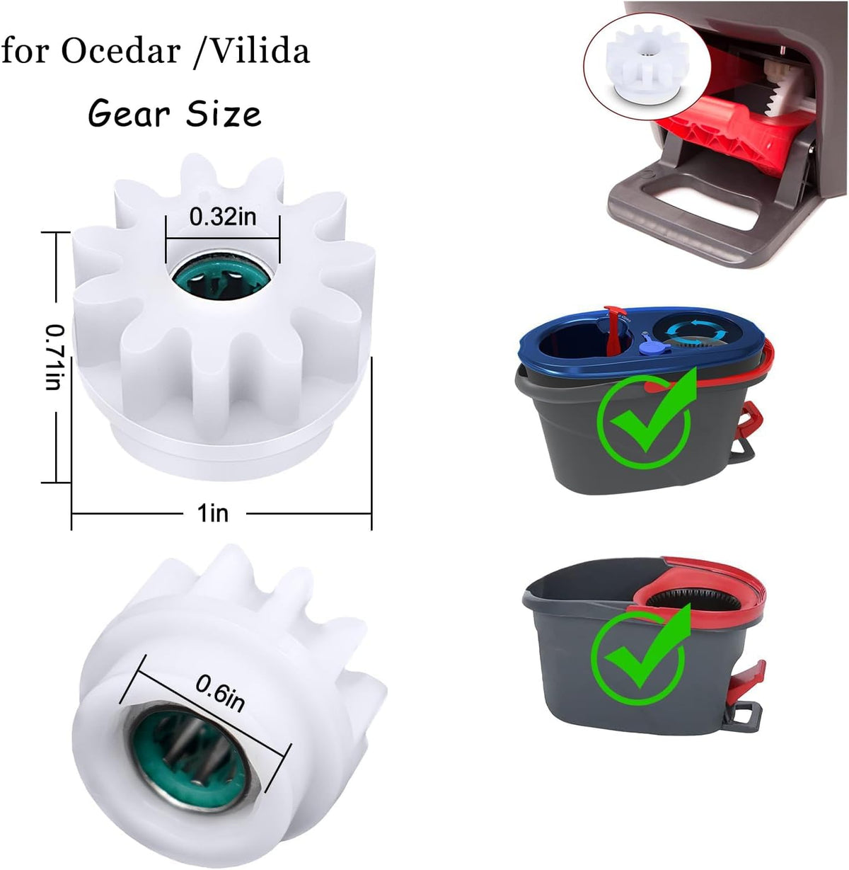 YWSH 6 Pack Spin Mop Bucket Gear Compatible with Ocedar Vilida Easy Mop Pedal Broom Bearing Gears