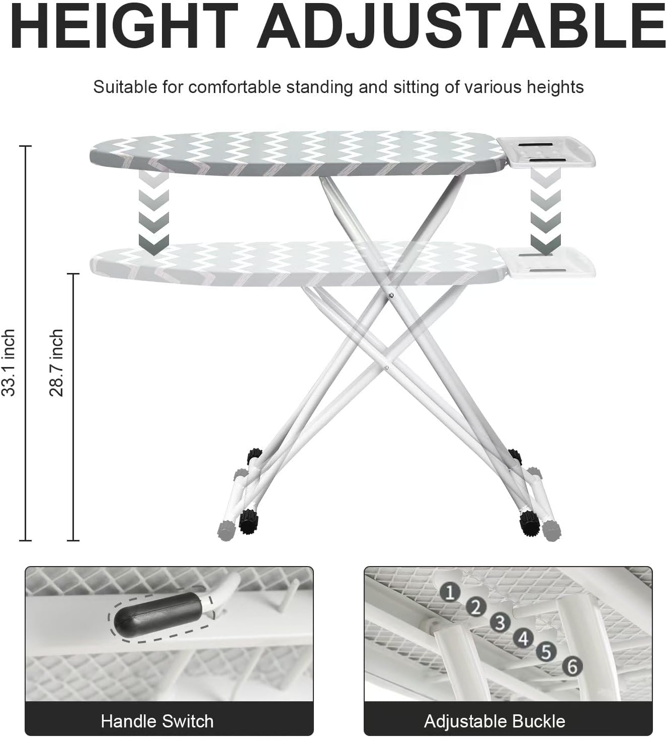 Ironing Board,Foldable Ironing Board Adjustable Height Compact Iron Board Thick Steel Tube Iron