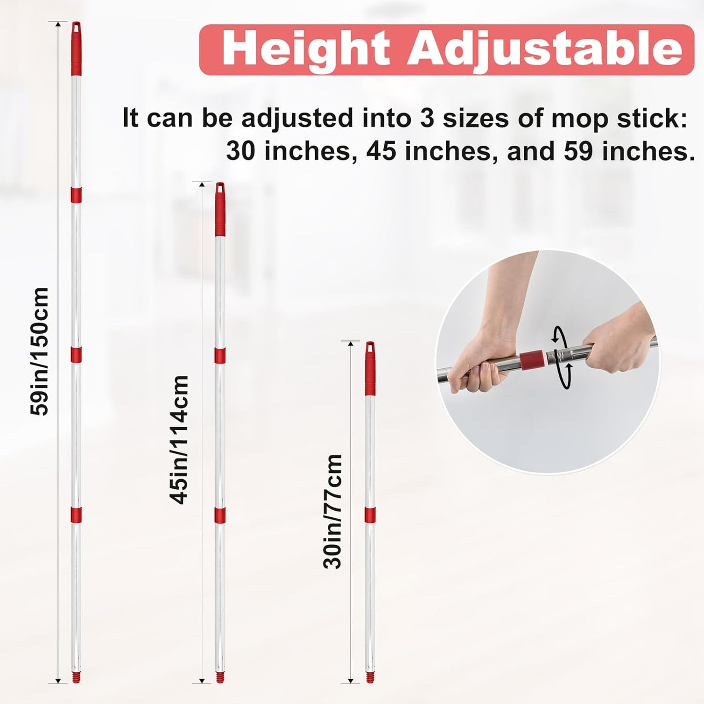 Mop Handle for O Cedar,2 Spin Mop Base for Ocedar, Mop Stick Pole Handle Adjustable 30-58" and