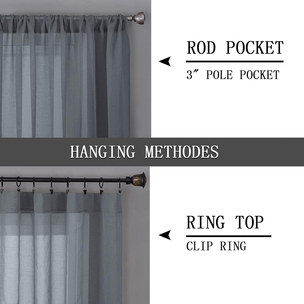 Tollpiz Sheer Curtain Linen Textured Living Room Curtains Sheer Light Filtering Rod Pocket Voile