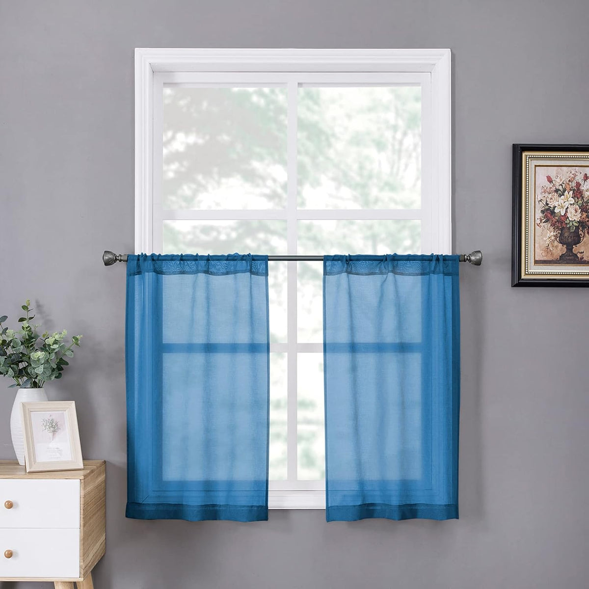 Tollpiz Sheer Tier Curtains Kitchen Linen Textured Half Curtain Sheers Light Filtering Rod Pocket