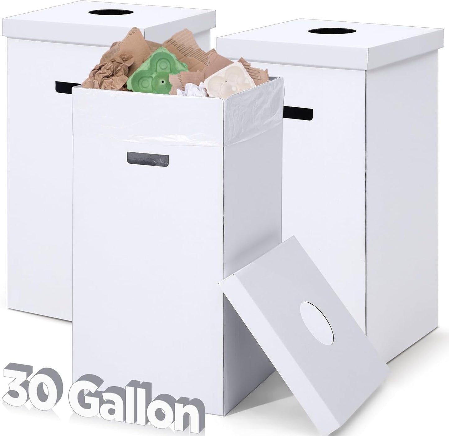 3 Pcs Cardboard Trash Cans with Lid Disposable and Reusable Corrugated Cardboard Trash Cans