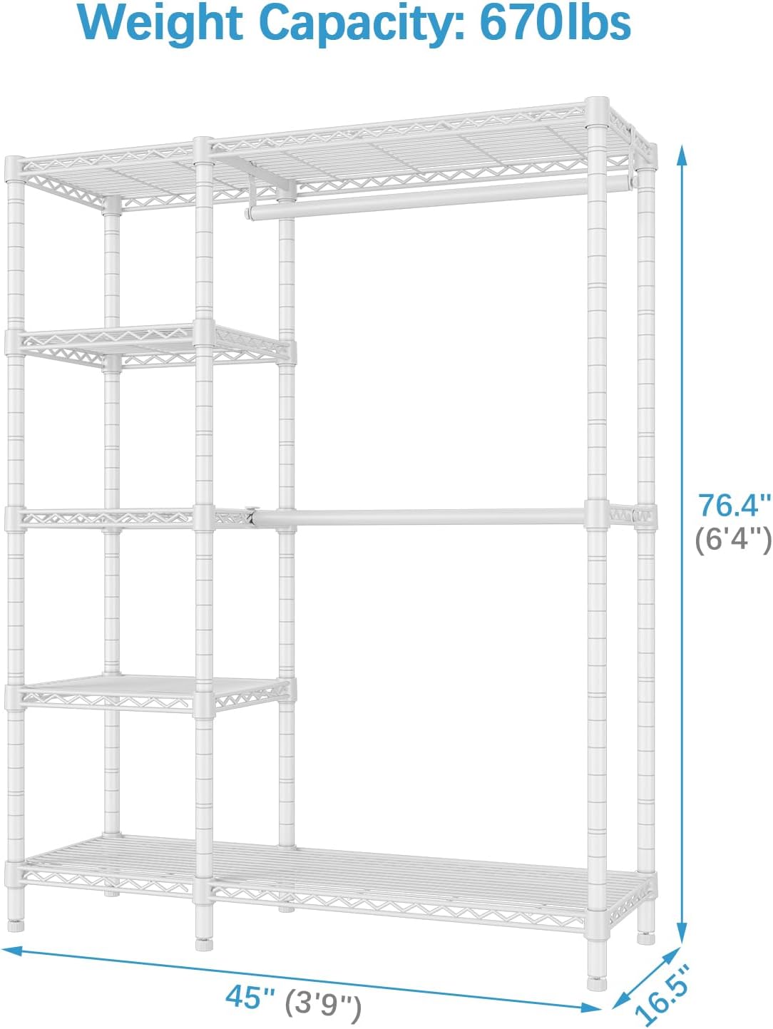 VIPEK V7 Garment Racks for Hanging Clothes Heavy Duty Clothes Rack with Shelves, Portable Closet