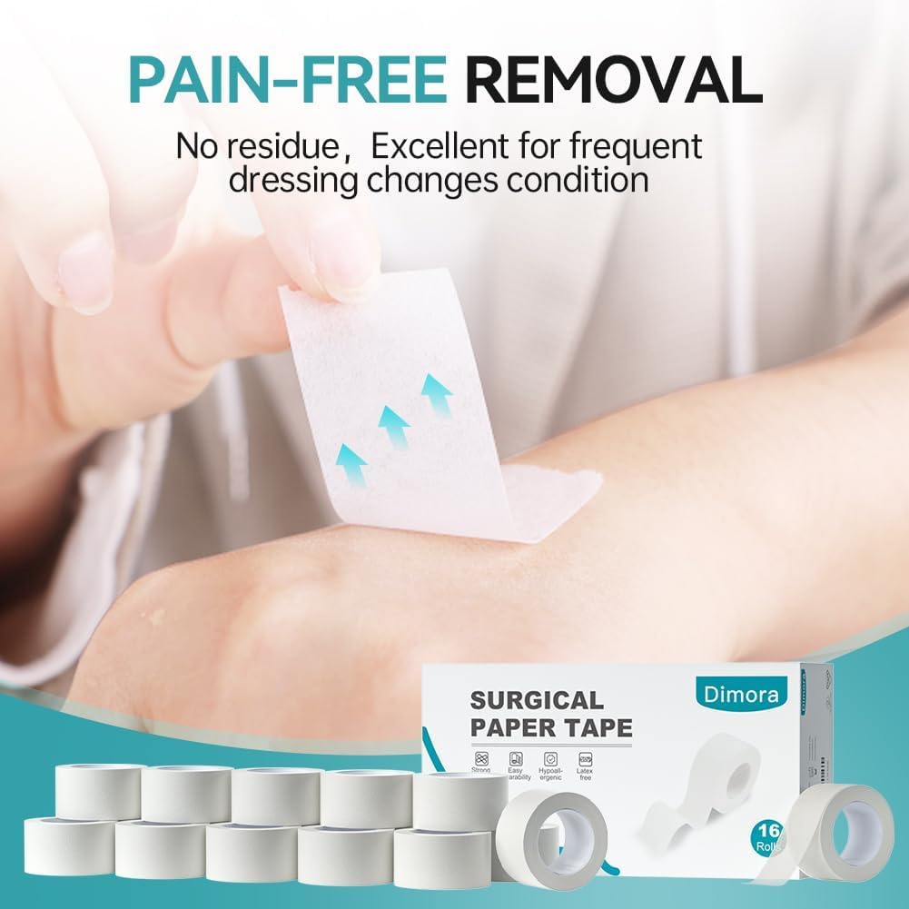 Dimora Paper Medical Tape 16 Rolls- Hypoallergenic White Surgical Tape for Sensitive
