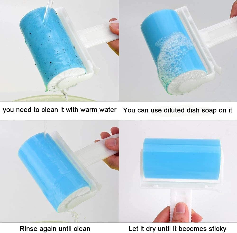 Travel Lint Roller 3 Pack, Washable Lint Roller Reusable Compact Pet Hair Remover Cleaner with