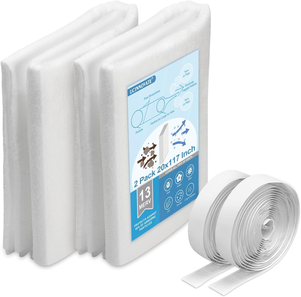 UCINNOVATE 32Ft² MERV 13 AC Vent Filters Kit, 2 Pack 20"x117" Cut to Size Air Filter Material with