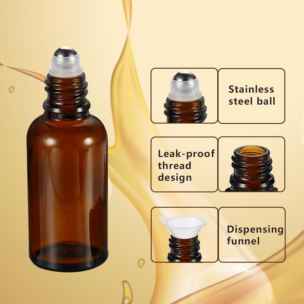 10ML Roller Bottles for Essential Oil, 4 Pack Empty Amber Glass Roller Bottle for Perfume Oil, Roll