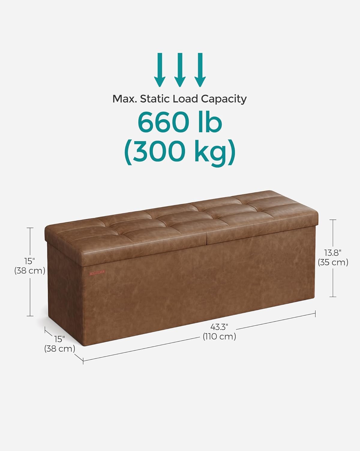 SONGMICS MAZIE Collection - 43 Inches Storage Ottoman Bench with Flipping Lid, Storage Chest with