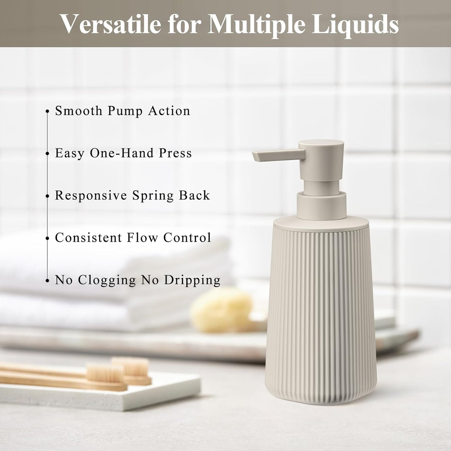 Beige 2 Pack Hand Soap Dispensers with No Rust Pump for Bathroom and Kitchen Countertops Refillable