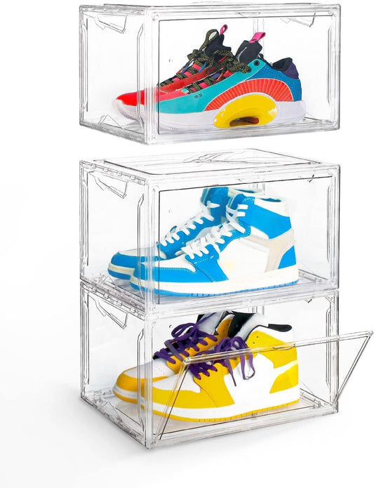 KDOR Clear Plastic Shoe box Organizer, 3 Pack Stackable Sneaker Boxes, Transparent Display Case