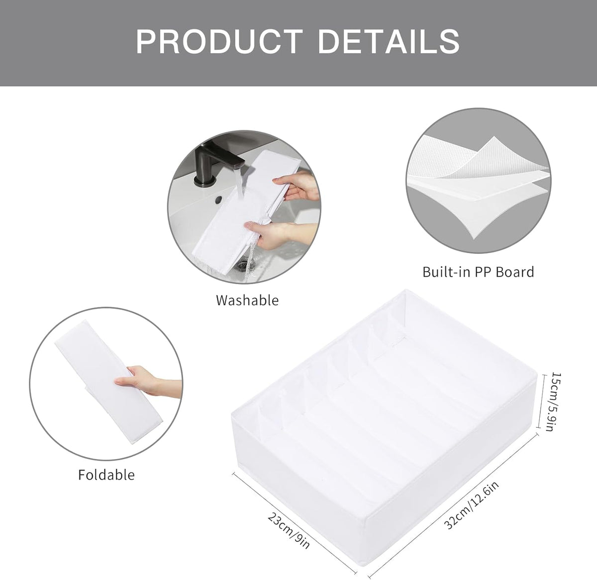 Qozary 4 Pack Drawer Organizers for Clothing, 8 Grids Foldable Closet Organizers and Storage Bins