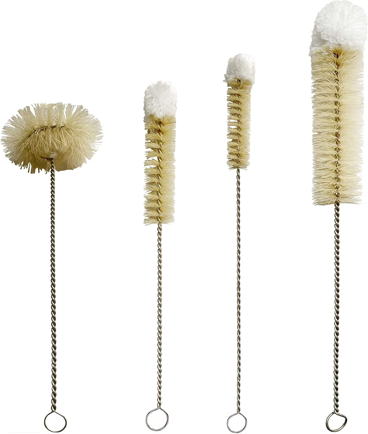 Coralpearl Bottle Brushes Thin Long Handle X 4, Skinny Wire Cleaner Set in Stainless Steel with
