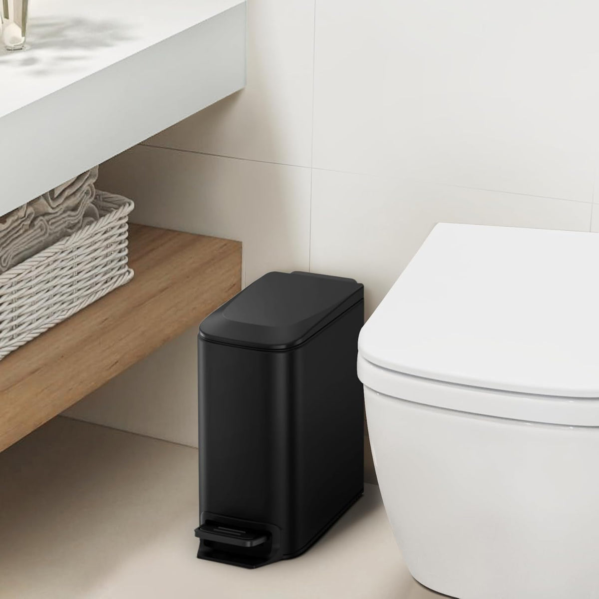 Cesun Small Bathroom Trash Can with Lid Soft Close, Step Pedal, 6 Liter / 1.6 Gallon Stainless