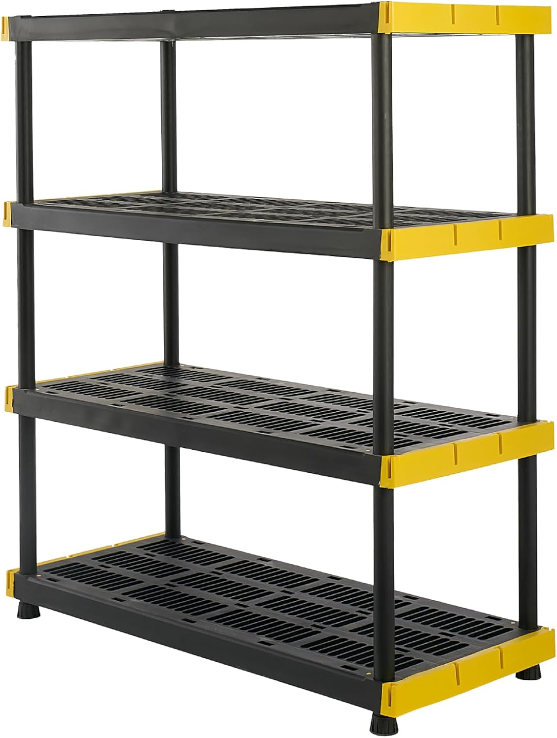 BLACK & YELLOW, 4-Tier Heavy Duty Plastic Storage Shelving Unit, 200lbs/shelf (55"H x 48"W x 20"D)