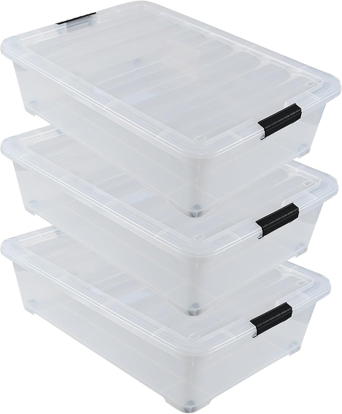 50 Quart Clear Plastic Under Bed Storage Bin with Lid, Underbed Storage Container with Wheels