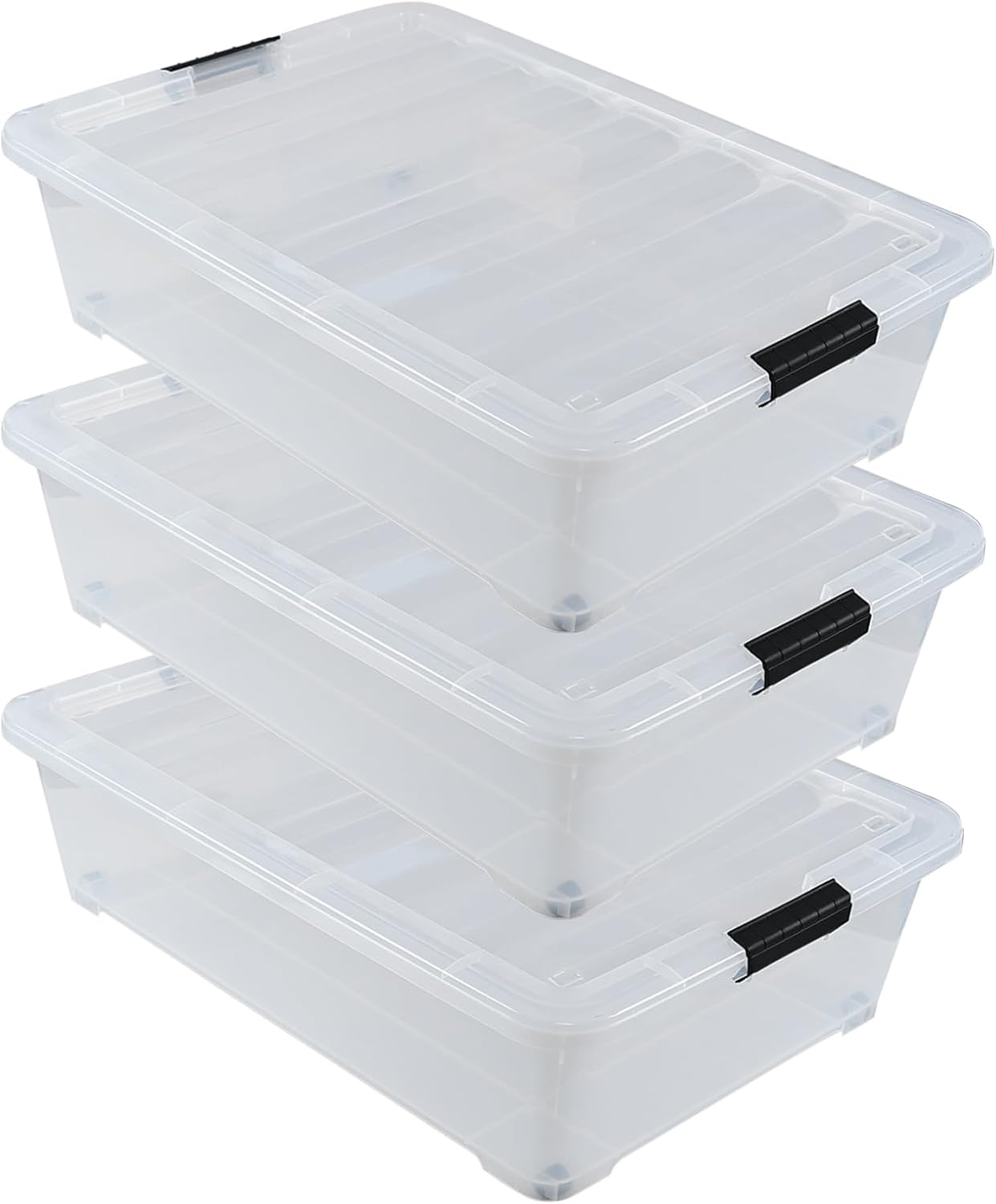 50 Quart Clear Plastic Under Bed Storage Bin with Lid, Underbed Storage Container with Wheels