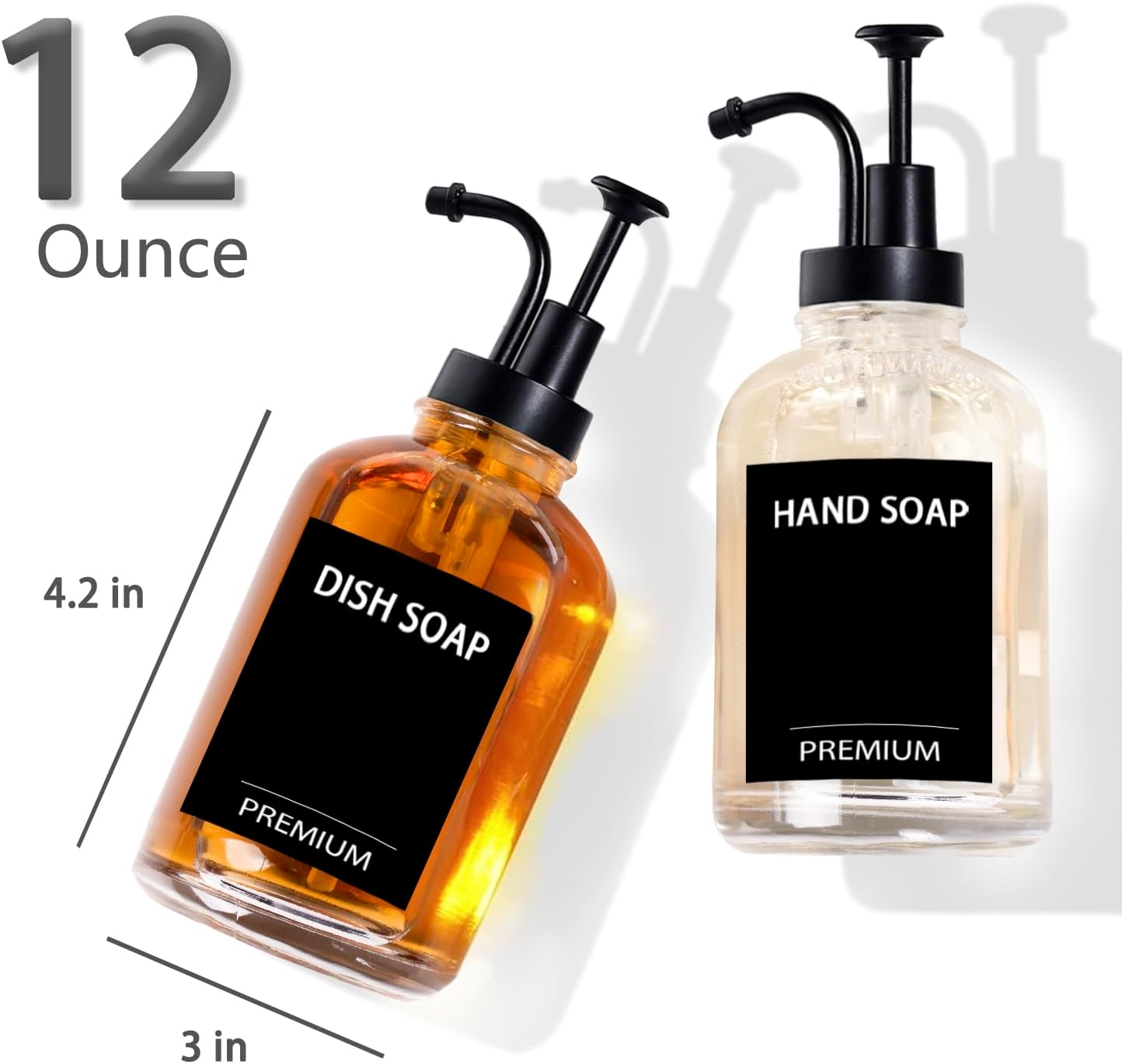 12oz Dish Soap Dispenser for Kitchen, Hand Glass Soap Dispenser Set with Pump, Tray, Funnel for