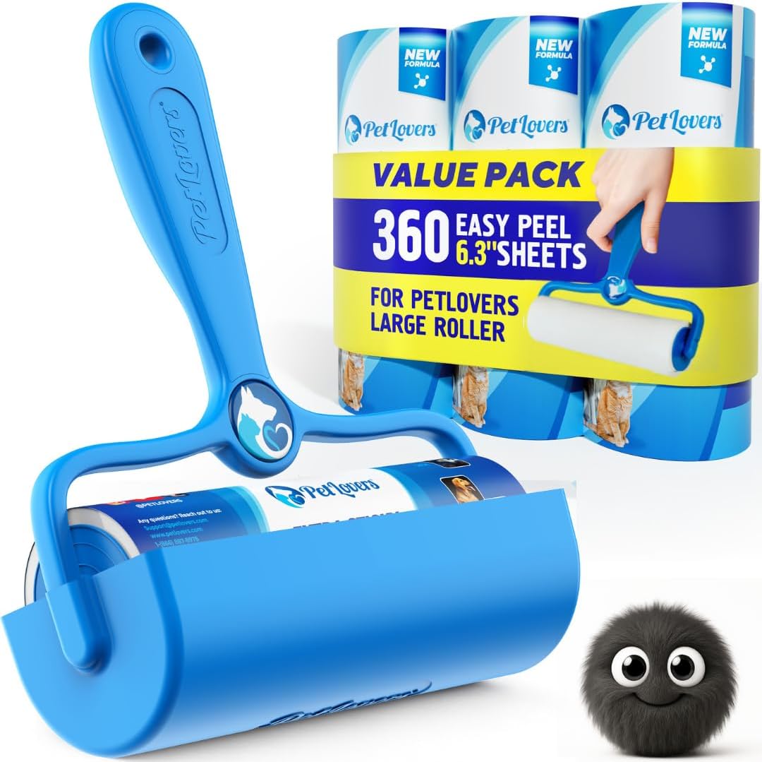 PetLovers 6.3" Large Lint Roller for Pet Hair Extra Sticky 360 Sheets, Ideal for Pet Hair Removal