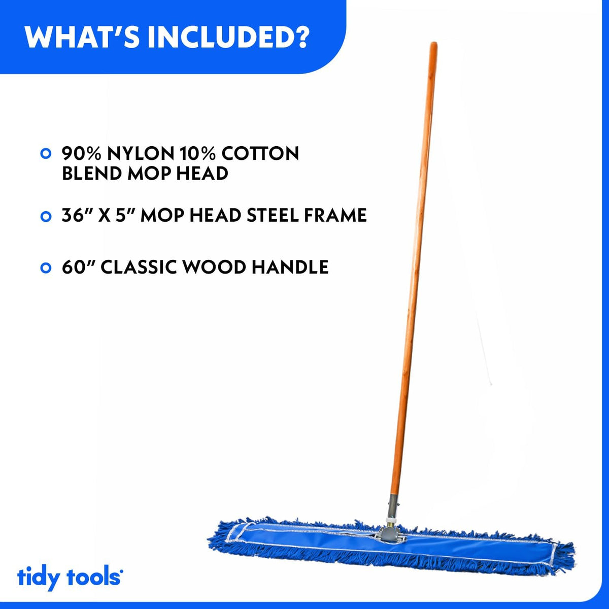 36 Inch Blue Commercial Dust Mop & Floor Sweeper – Wood Handle Floor Mop for Tile, Hardwood &
