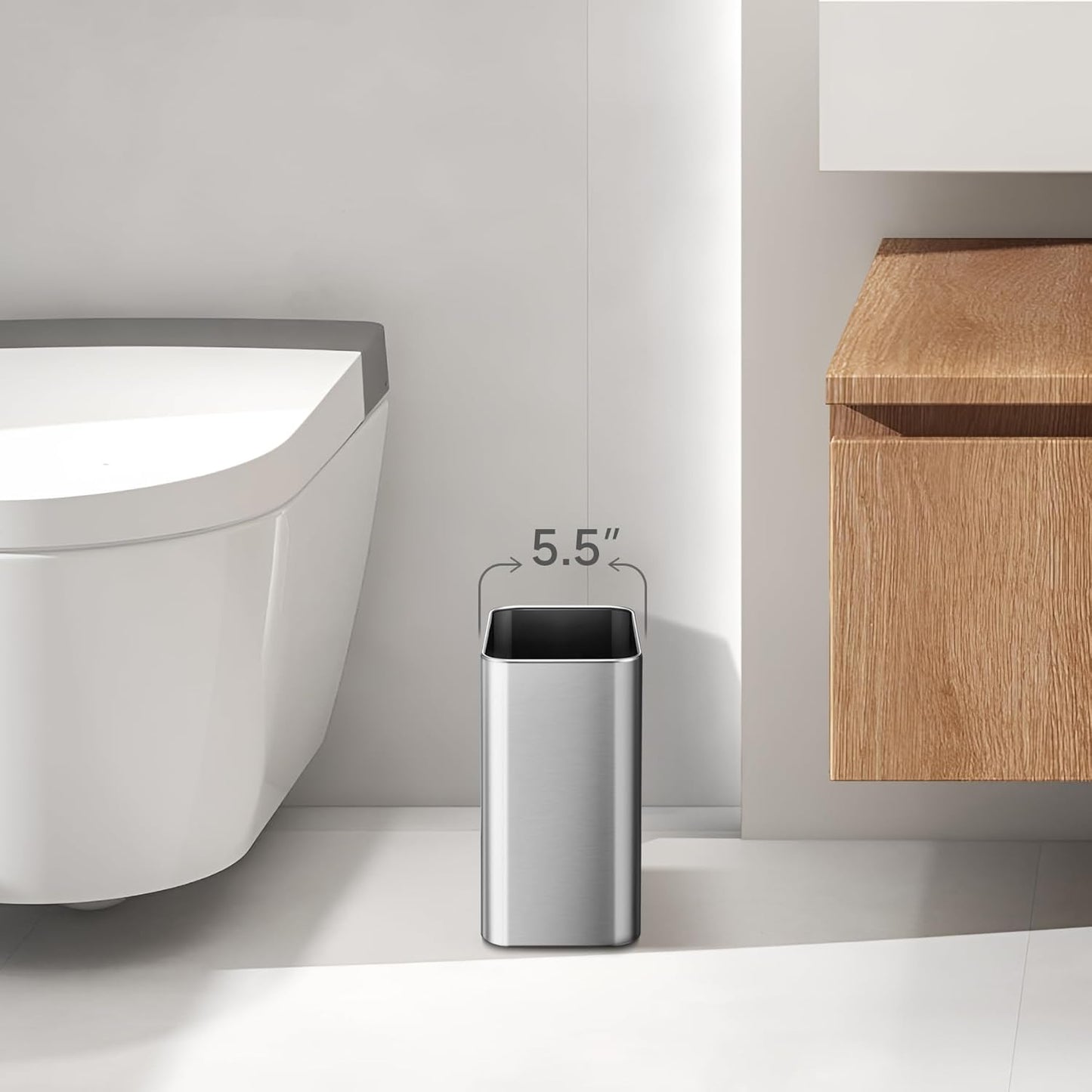 TIPGO Small Metal Trash Can, 2.1 Gallon Slim Trash Can for Bathroom, Wastebasket Garbage Bin for