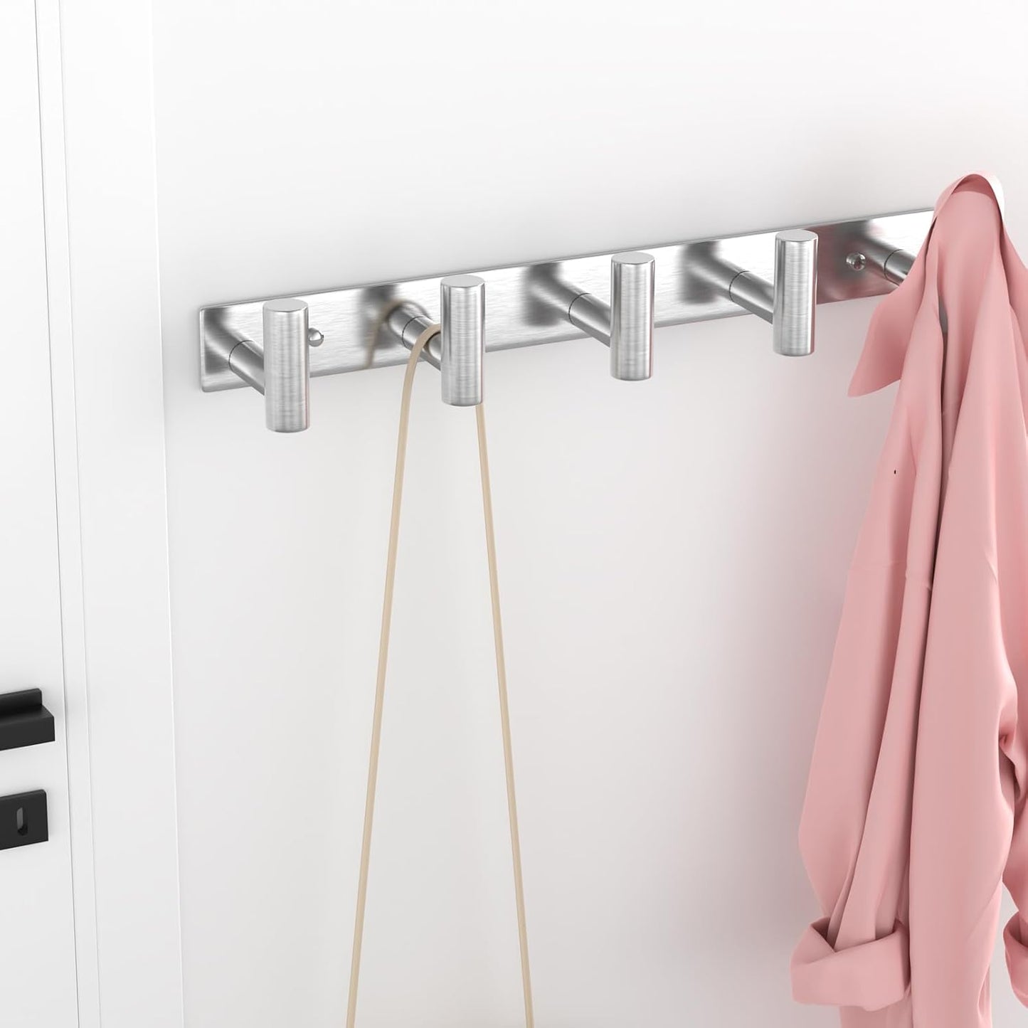 VAEHOLD Silvery Hat and Coat Wall Mount Rack - 5 Hooks for Robes, Bags, Keys, and Towels - Bathroom