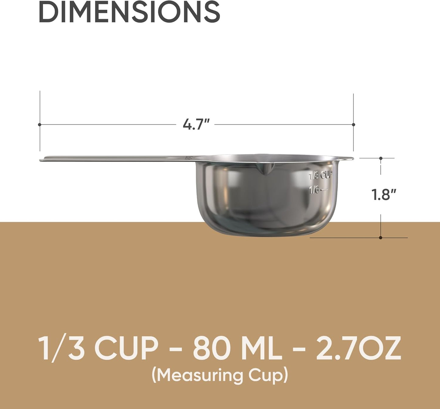 Color Up ⅓ Cup Measuring Cup (80 ml) – Premium Chrome Stainless Steel, Accurate for Wet & Dry