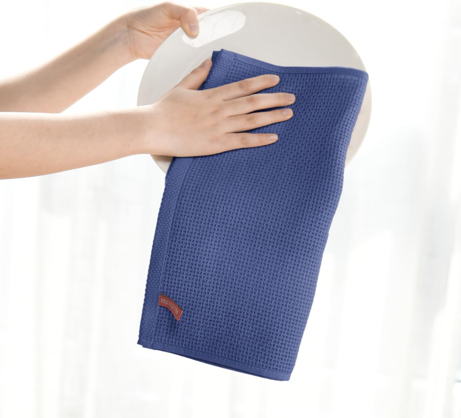 Artoid Mode 100% Cotton Navy Blue Waffle Weave Kitchen Dish Cloths, 12x12 Inch Ultra Soft Absorbent