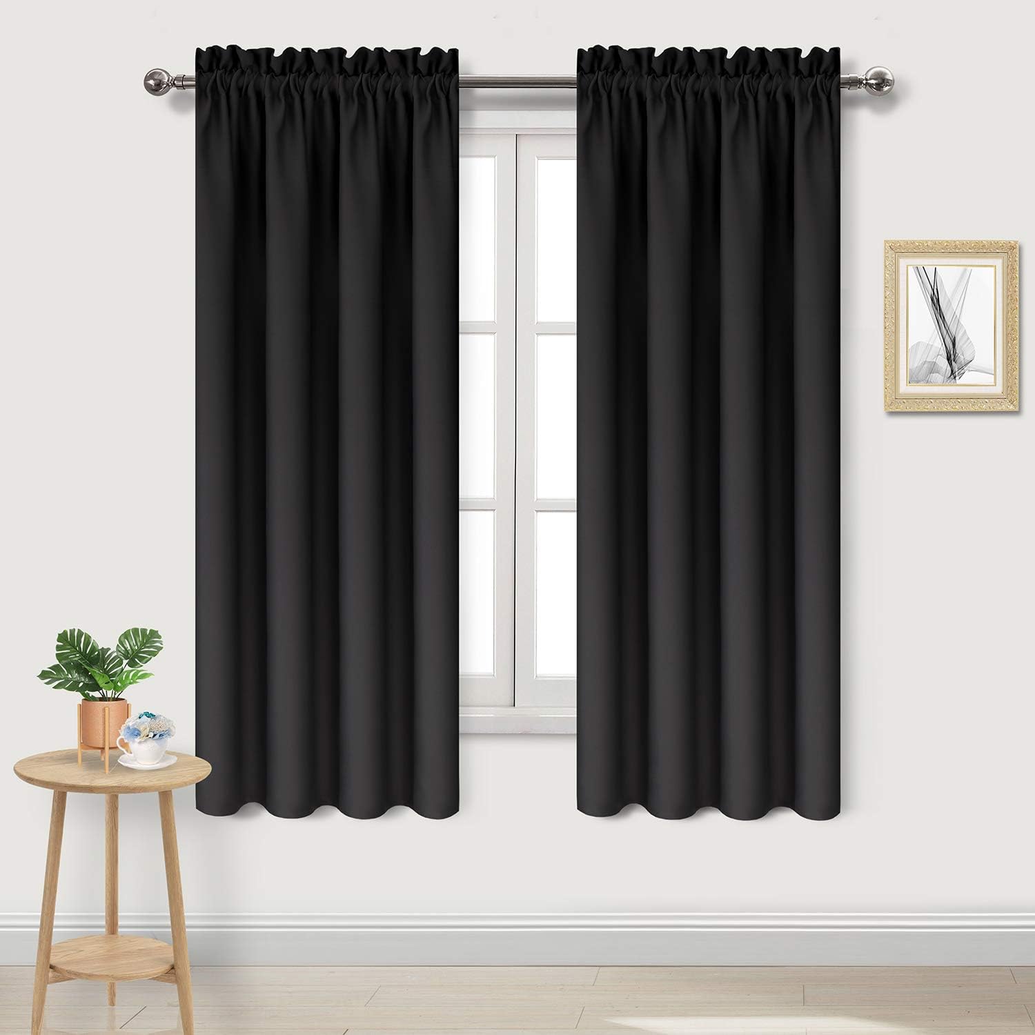 DWCN Black Room Darkening Blackout Curtains - Rod Pocket Thermal Insulated Privacy Energy Saving