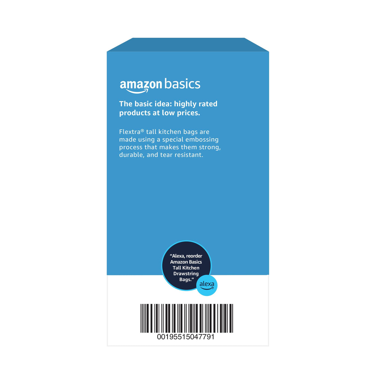 Amazon Basics 13 Gallon Tall Kitchen Drawstring Trash Bags, Flextra Strength, Tear Resistant, 10%